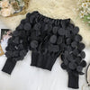 Elegant Slash Neck Puff Sleeve Blouse Women Patchwork Sexy See Through  Chiffon Blouse 3D Flower Shirts Korean Tops