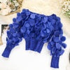 Elegant Slash Neck Puff Sleeve Blouse Women Patchwork Sexy See Through  Chiffon Blouse 3D Flower Shirts Korean Tops