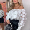 Elegant Slash Neck Puff Sleeve Blouse Women Patchwork Sexy See Through  Chiffon Blouse 3D Flower Shirts Korean Tops