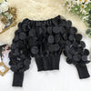 Elegant Slash Neck Puff Sleeve Blouse Women Patchwork Sexy See Through  Chiffon Blouse 3D Flower Shirts Korean Tops