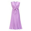 Elegant Women Dress Sleeveless V neck Long Summer Dress Sexy Pleat Party Dress Female Chiffon Maxi Green Dress With Belt