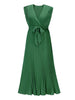 Elegant Women Dress Sleeveless V neck Long Summer Dress Sexy Pleat Party Dress Female Chiffon Maxi Green Dress With Belt