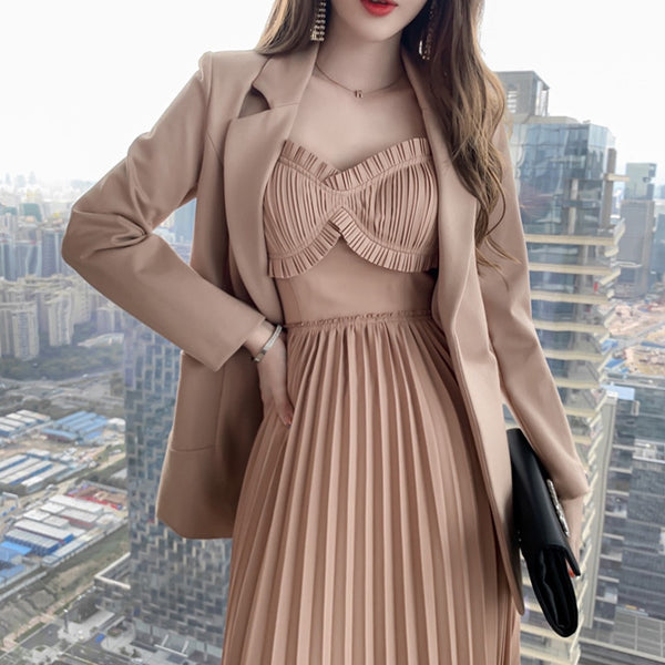Elegant Women Suit Casual Lady Temperament Casual Solid Simple Notched Neck Cardigan Blazer Jacket Coat Formal Outwear