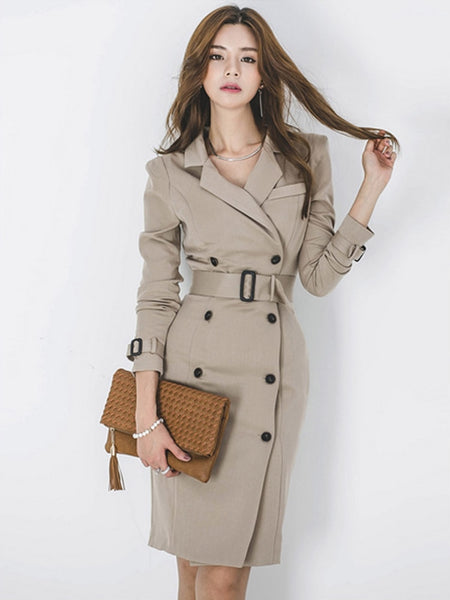 Elegant Women Suit Dress Temperament Retro Blazer Double Breasted Belt Slim Midi Pencil Lady Formal Femme Mujer Vestidos