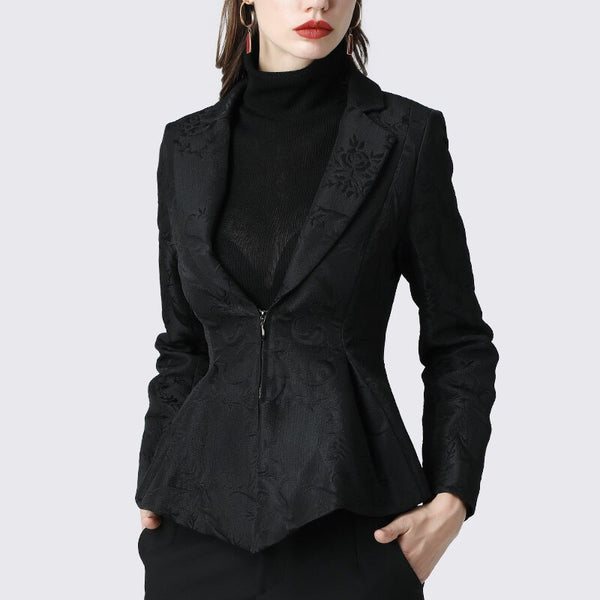Embroidery Floral Women Blazers Black High Waist Slim Short Suit 2022 Autumn Office Ladies Elegant Work Wear Blazer