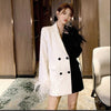 Feather Blazer Women 2023 Spring Lapel Long Sleeve Black and White Color Matching Cuff Ostrich Fur Cool Suit Jacket Coat