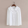 Female Cotton White Blouses Peter Pan Collar Casual Shirt Ladies Tops School Work Blouse Women Plus Size S-XXL T58348