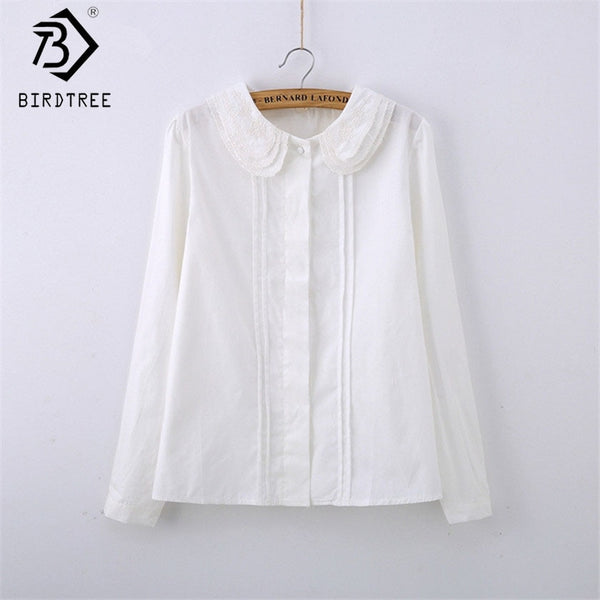Female Cotton White Blouses Peter Pan Collar Casual Shirt Ladies Tops School Work Blouse Women Plus Size S-XXL T58348
