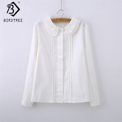 Female Cotton White Blouses Peter Pan Collar Casual Shirt Ladies Tops School Work Blouse Women Plus Size S-XXL T58348