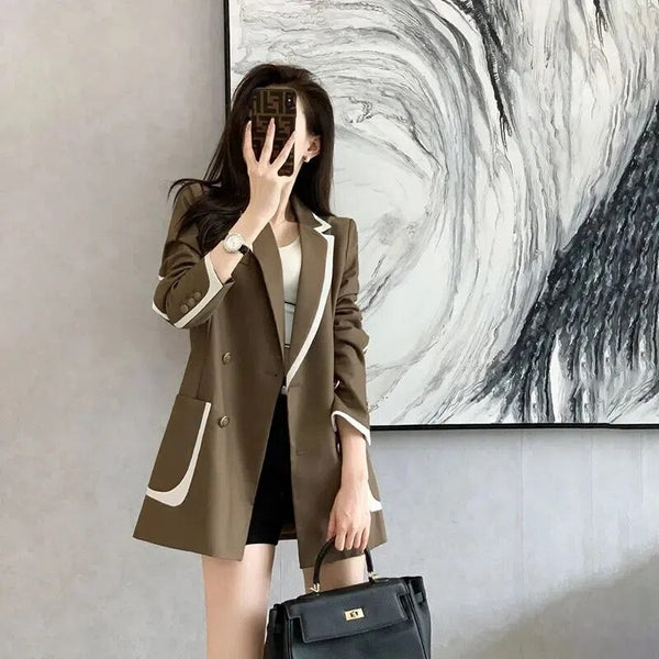 Female Suit Jacket Fake Two Style Women's Spring Autumn Korean Design Sense High Street Casual Loose Blazer Jacket
