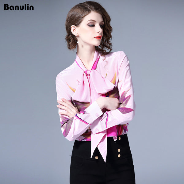 Fashion Flower Printed Shirt High Quality 2022 Autumn Women's Long Sleeve Bow collar Casual Blouse Runway Designer Office Tops