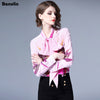 Fashion Flower Printed Shirt High Quality 2022 Autumn Women's Long Sleeve Bow collar Casual Blouse Runway Designer Office Tops