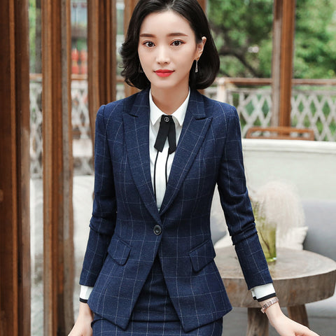 Fashion Formal Plaid blazer women clothes New spring temperament business long sleeve slim jacket office ladies work wear coat