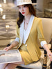 Formal Skirt Suit Women Female Pink Yellow Half Sleeve Two Piece Set for Office Ladies Spring Summer Work Wear