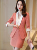 Formal Skirt Suit Women Female Pink Yellow Half Sleeve Two Piece Set for Office Ladies Spring Summer Work Wear