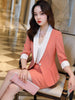 Formal Skirt Suit Women Female Pink Yellow Half Sleeve Two Piece Set for Office Ladies Spring Summer Work Wear