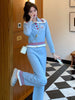 Gentle Style Contrast Color Wooden Ear Knitted Two-Piece Suit Autumn And Winter Wide Leg Pants Suit Women's Clothing