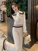 Gentle Style Contrast Color Wooden Ear Knitted Two-Piece Suit Autumn And Winter Wide Leg Pants Suit Women's Clothing
