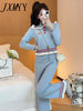 Gentle Style Contrast Color Wooden Ear Knitted Two-Piece Suit Autumn And Winter Wide Leg Pants Suit Women's Clothing