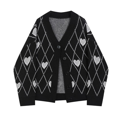 Gothic Style Oversized Black Cardigan Emo Women Sweater Long Sleeve V-neck Harajuku Loose Vintage Knitwear Tops Coat 90s