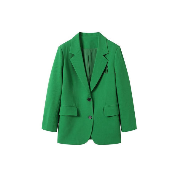 Green Oversized Ladies Blazer Retro Pocket Office Ladies Jacket Women Korean Style Elegant Ladies Blazer