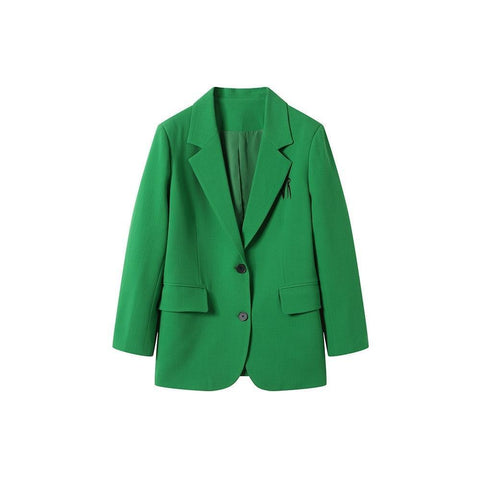 Green Oversized Ladies Blazer Retro Pocket Office Ladies Jacket Women Korean Style Elegant Ladies Blazer