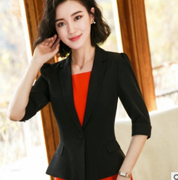 Fashion Half Sleeve blazer women summer spring formal slim jacket coat casual ladies plus size work wear uniform white red