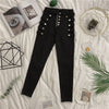 High Waist Jeans Women's Metal Buckle Tight Belly Trimming Slender Skinny Stretchy Pencil Pants Cropped Pants Punk Style