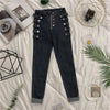 High Waist Jeans Women's Metal Buckle Tight Belly Trimming Slender Skinny Stretchy Pencil Pants Cropped Pants Punk Style