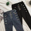 High Waist Jeans Women's Metal Buckle Tight Belly Trimming Slender Skinny Stretchy Pencil Pants Cropped Pants Punk Style