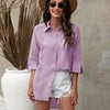 Irregular Women Blouses Casual Long Button Down Shirts Loose Half Sleeve Lapel Tops Female Solid Streetwear Blouses