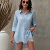 Irregular Women Blouses Casual Long Button Down Shirts Loose Half Sleeve Lapel Tops Female Solid Streetwear Blouses