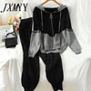 Knitted Tracksuit Women Zipper Splice Hooded Cardigan And Side stripe Ankle Banded Pants Korean Style Two-Piece Suit