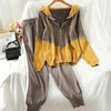Knitted Tracksuit Women Zipper Splice Hooded Cardigan And Side stripe Ankle Banded Pants Korean Style Two-Piece Suit