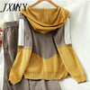 Knitted Tracksuit Women Zipper Splice Hooded Cardigan And Side stripe Ankle Banded Pants Korean Style Two-Piece Suit
