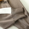 Knitted Tracksuit Women Zipper Splice Hooded Cardigan And Side stripe Ankle Banded Pants Korean Style Two-Piece Suit
