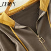 Knitted Tracksuit Women Zipper Splice Hooded Cardigan And Side stripe Ankle Banded Pants Korean Style Two-Piece Suit