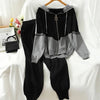 Knitted Tracksuit Women Zipper Splice Hooded Cardigan And Side stripe Ankle Banded Pants Korean Style Two-Piece Suit
