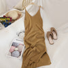 Knitted Women Dresses Elegant Solid Colid  Korean Split Out Sleeveless V-Neck Party Female Dress Vestidos