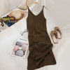 Knitted Women Dresses Elegant Solid Colid  Korean Split Out Sleeveless V-Neck Party Female Dress Vestidos