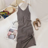 Knitted Women Dresses Elegant Solid Colid  Korean Split Out Sleeveless V-Neck Party Female Dress Vestidos