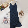 Knitted Women Dresses Elegant Solid Colid  Korean Split Out Sleeveless V-Neck Party Female Dress Vestidos