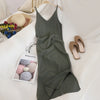 Knitted Women Dresses Elegant Solid Colid  Korean Split Out Sleeveless V-Neck Party Female Dress Vestidos