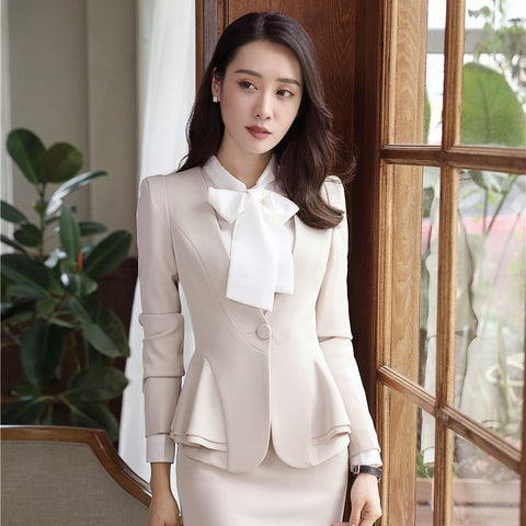 Fashion Ladies Apricot Blazers Women Outerwear Jackets Coat Elegant Female Office Uniform Styles