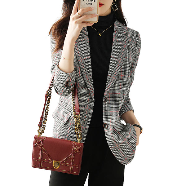 Ladies Casual Blazer Women Grey Jacket Long Sleeve Work Business Office Spring Fall Wear Female Clothes