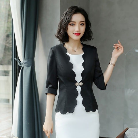 Fashion Ladies White Blazers Women Jackets Half Sleeve Ladies Work Wear Office Uniform Design  Style