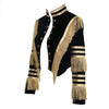 Lady Fringe Patched Metallic Double Breasted Stripe Black Gothic Jacket Women Autumn Stand Collar Cropped Jacket Women