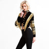Lady Fringe Patched Metallic Double Breasted Stripe Black Gothic Jacket Women Autumn Stand Collar Cropped Jacket Women