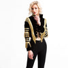Lady Fringe Patched Metallic Double Breasted Stripe Black Gothic Jacket Women Autumn Stand Collar Cropped Jacket Women