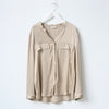 Fashion Light Silk Satin Blouse Ladies Casual Long Sleeve Elegant V Neck Spring Autummn Shirt With Pocket Women Tops Camisas Pop